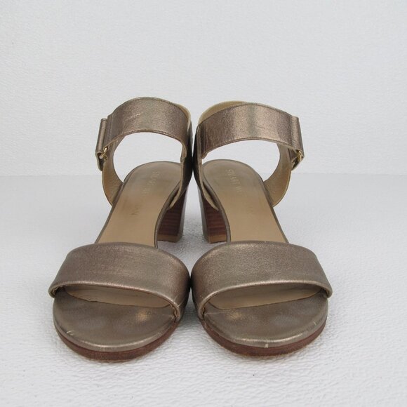 Stuart Weitzman Broadband Sandal Block Heel Gold Metallic size 8 M - Picture 6 of 9